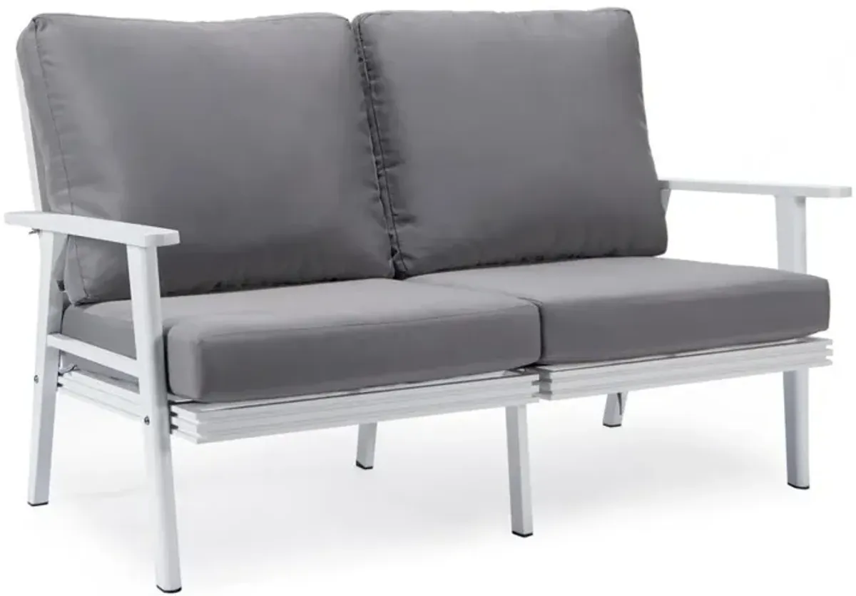 LeisureMod Outdoor Patio Loveseat with White Aluminum Frame