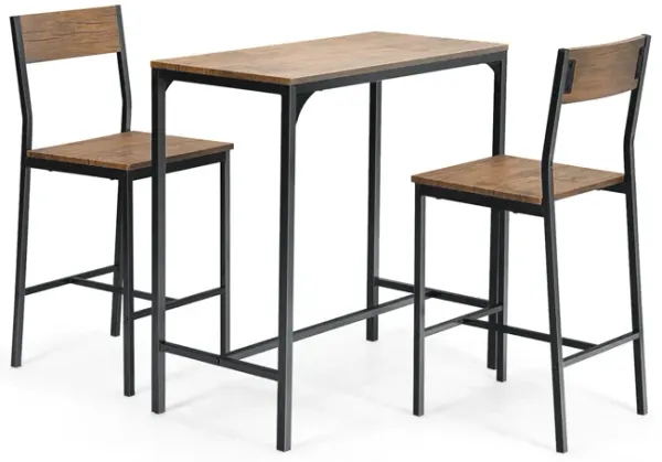 3 Pieces Bar Table Set with 2 Stools-Black