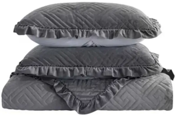 3-Piece Velvet Microfiber Reversible Quilt Set, Cozy Polyester Bedding