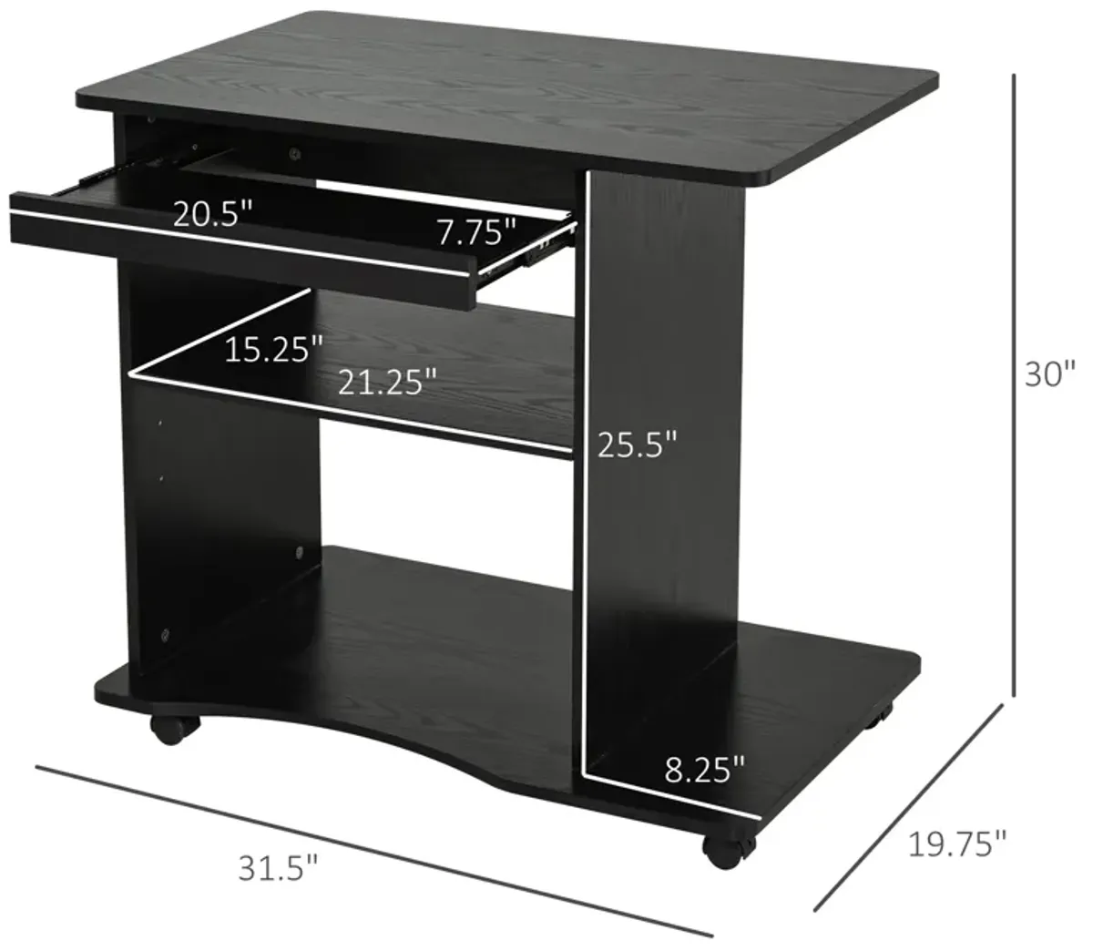 Black Mobile Workstation: Portable Computer Desk with Keyboard Tray