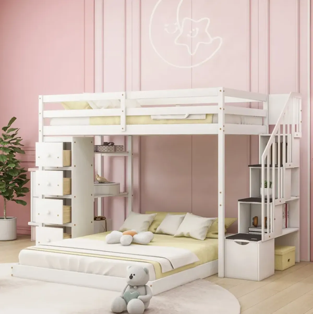 Merax Modern Bunk Bed with 3-layer Shelves