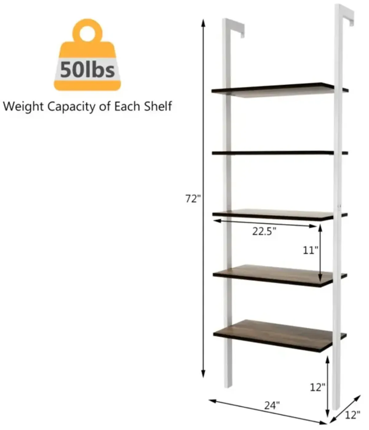 Hivvago 5-Tier Wood Look Ladder Shelf with Metal Frame for Home