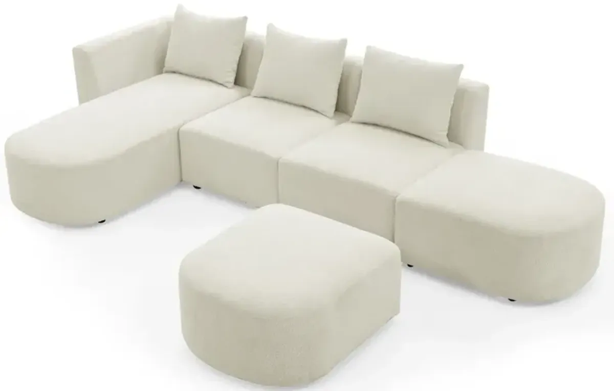 Modular L-Shaped Sofa with Chaise & Ottoman in Loop Yarn Fabric