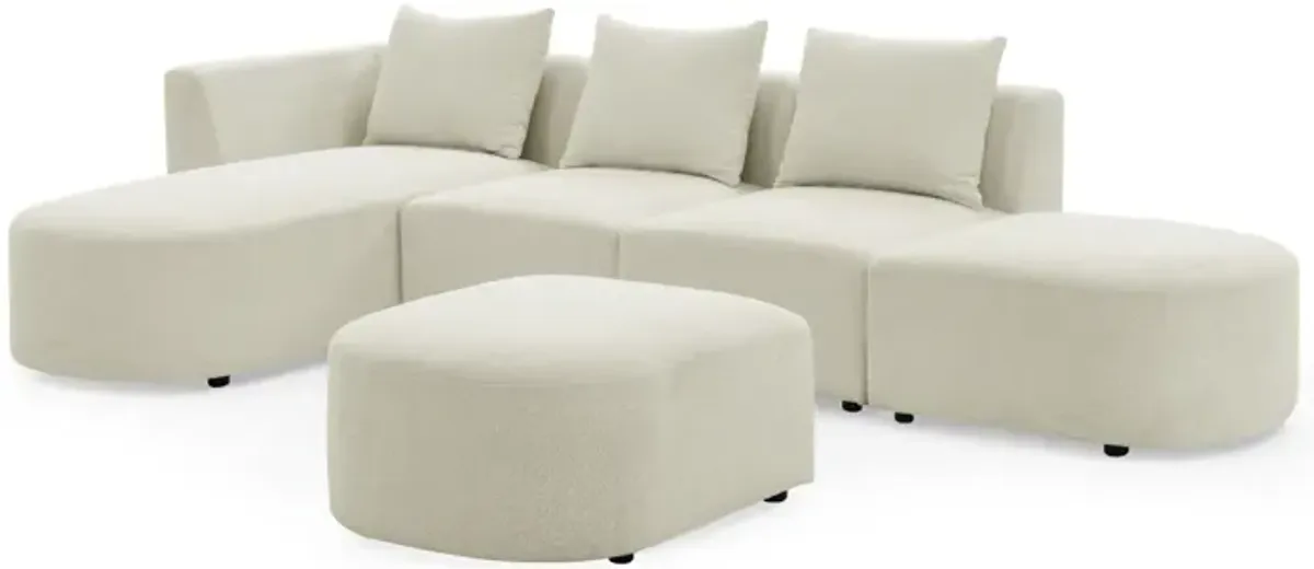 Modular L-Shaped Sofa with Chaise & Ottoman in Loop Yarn Fabric