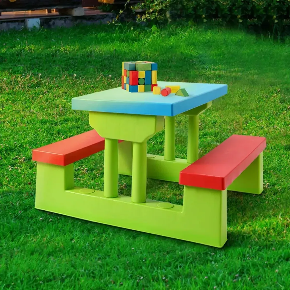 Kids Picnic Folding Table and Bench with Umbrella