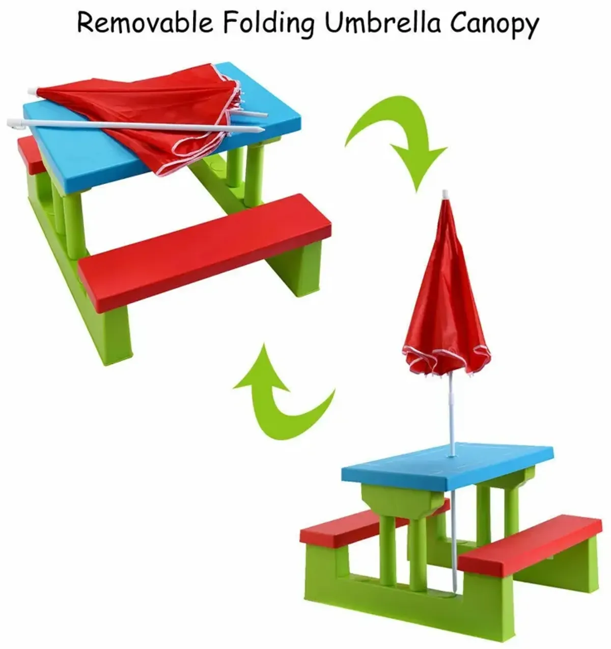 Kids Picnic Folding Table and Bench with Umbrella