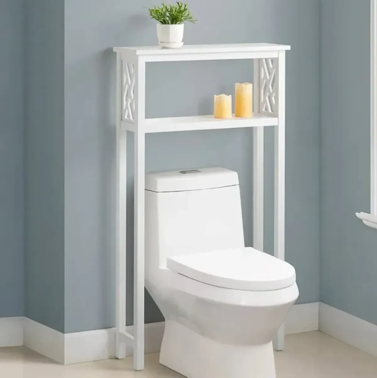 Hivvago White Solid Wood Over the Toilet 1-Shelf Storage Rack