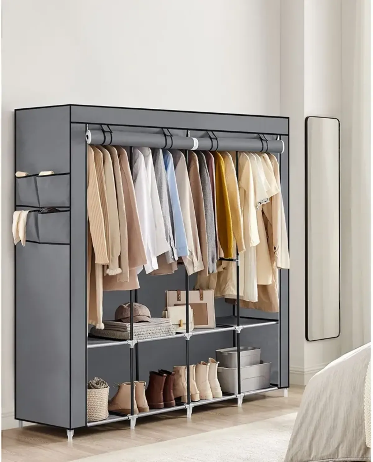 Portable Closet with Cover 4 Hanging Rods and Shelves