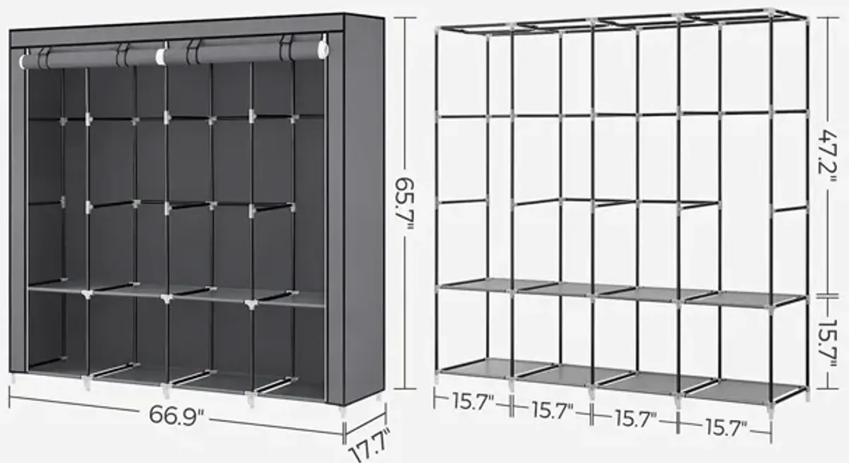 Portable Closet with Cover 4 Hanging Rods and Shelves