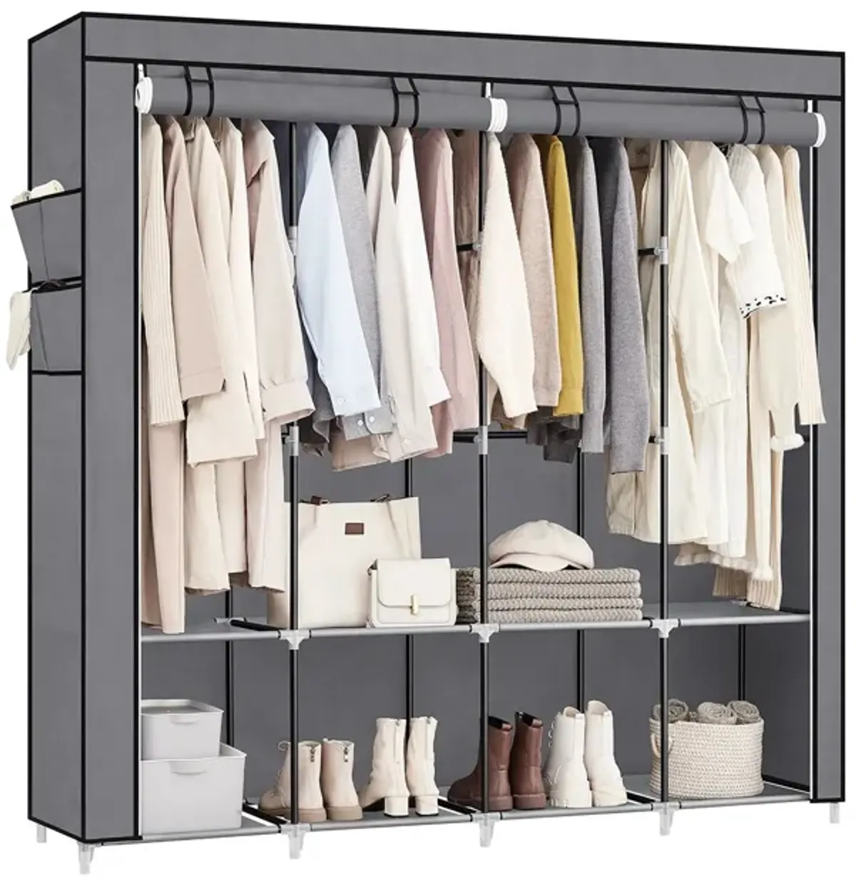 Portable Closet with Cover 4 Hanging Rods and Shelves