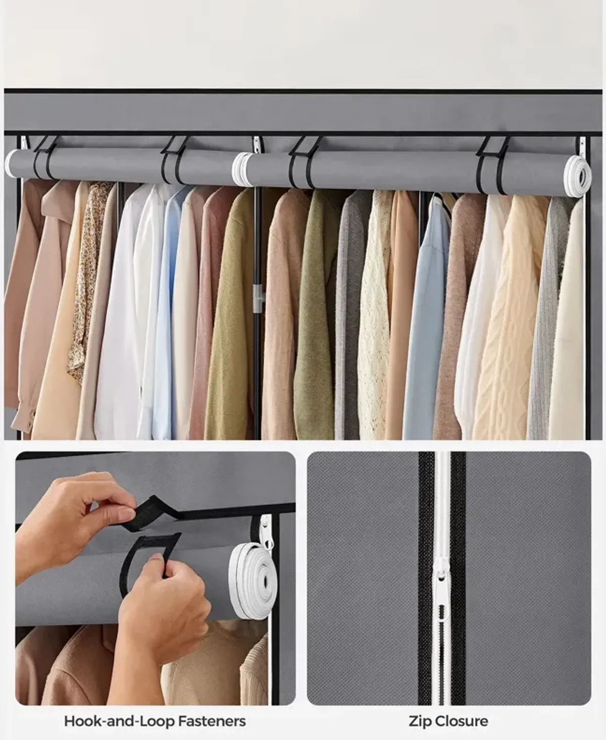 Portable Closet with Cover 4 Hanging Rods and Shelves