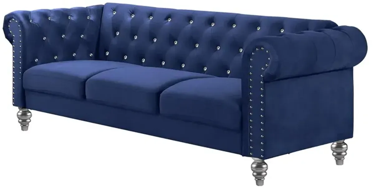 New Classic Furniture Furniture Emma Velvet Fabric Sofa with Rolled Arms in Royal Blue