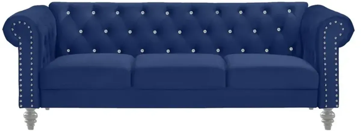 New Classic Furniture Furniture Emma Velvet Fabric Sofa with Rolled Arms in Royal Blue