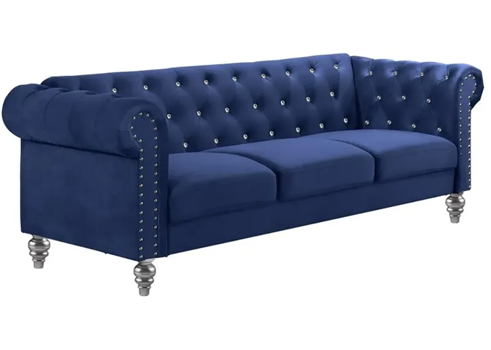 New Classic Furniture Furniture Emma Velvet Fabric Sofa with Rolled Arms in Royal Blue