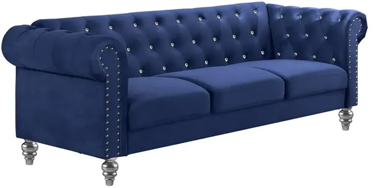 New Classic Furniture Furniture Emma Velvet Fabric Sofa with Rolled Arms in Royal Blue