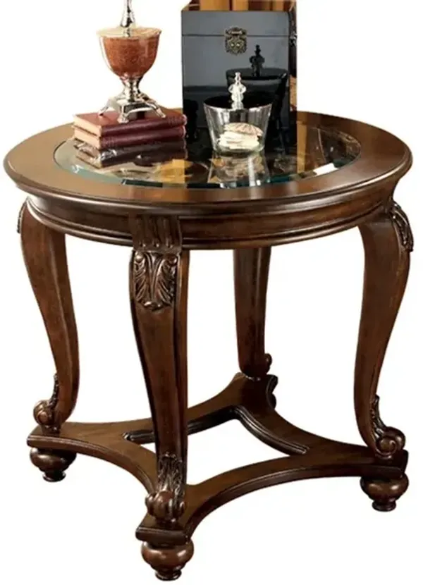 Wooden Round End Table with Cabriole Legs and Glass Top, Brown-Benzara