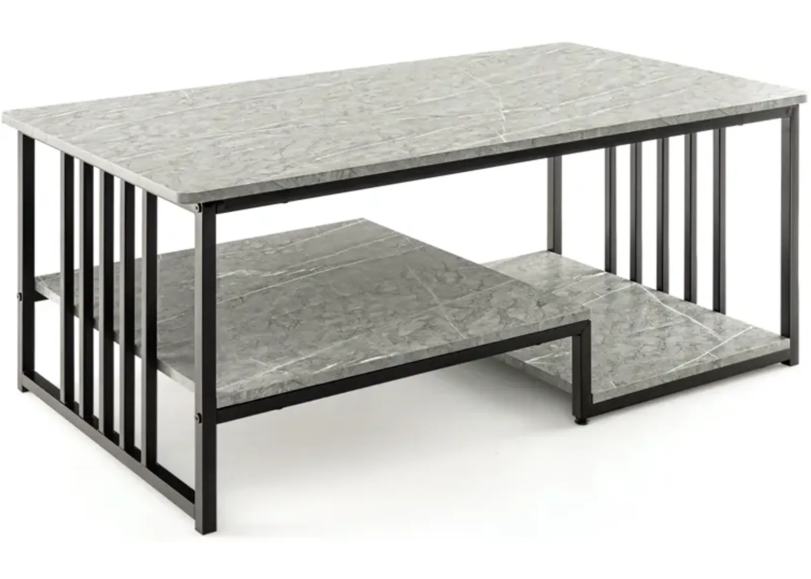 Faux Marble Coffee Table with Open Storage Shelf-Gray