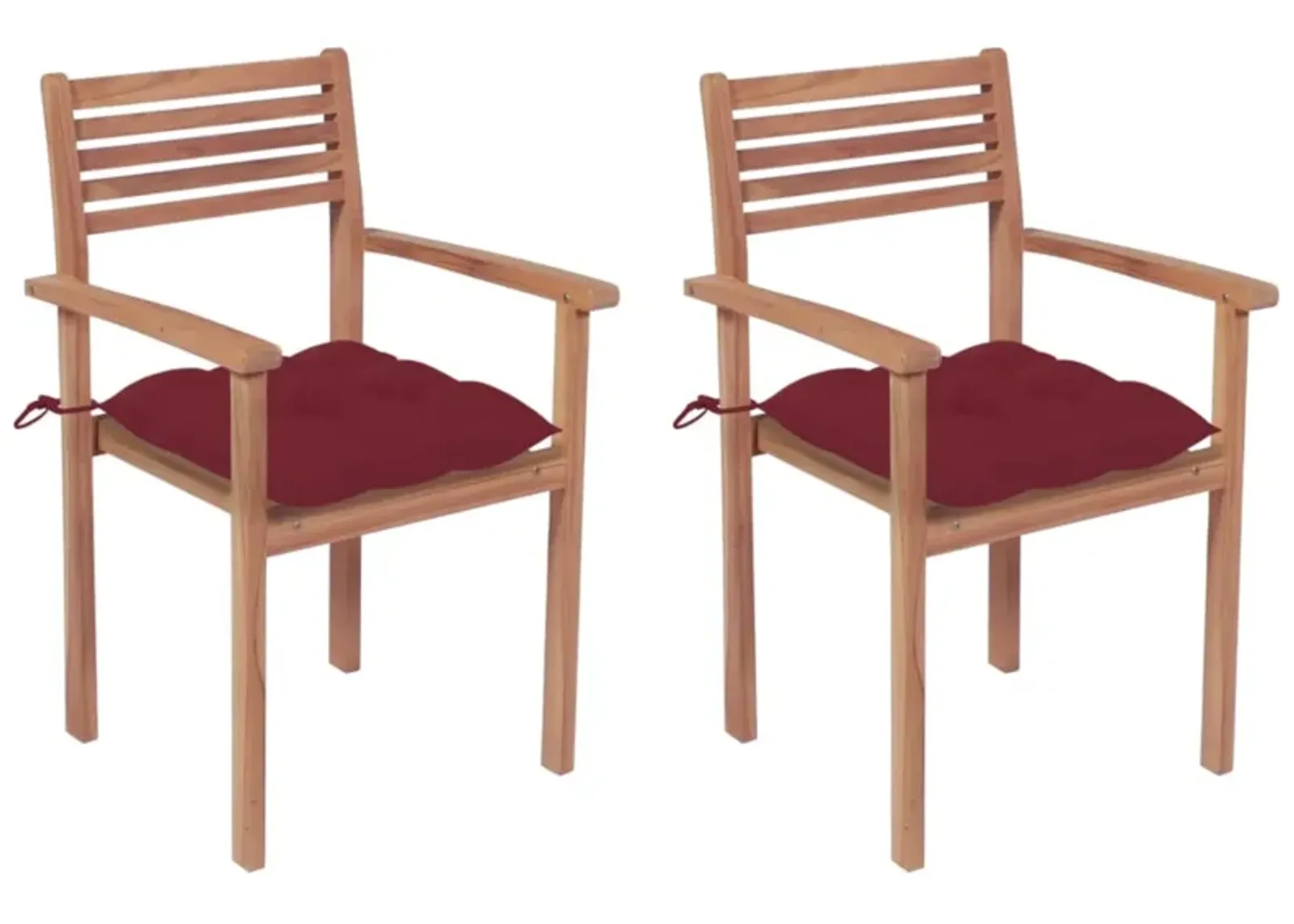 vidaXL Garden Chairs 2 pcs with Wine Red Cushions Solid Teak Wood