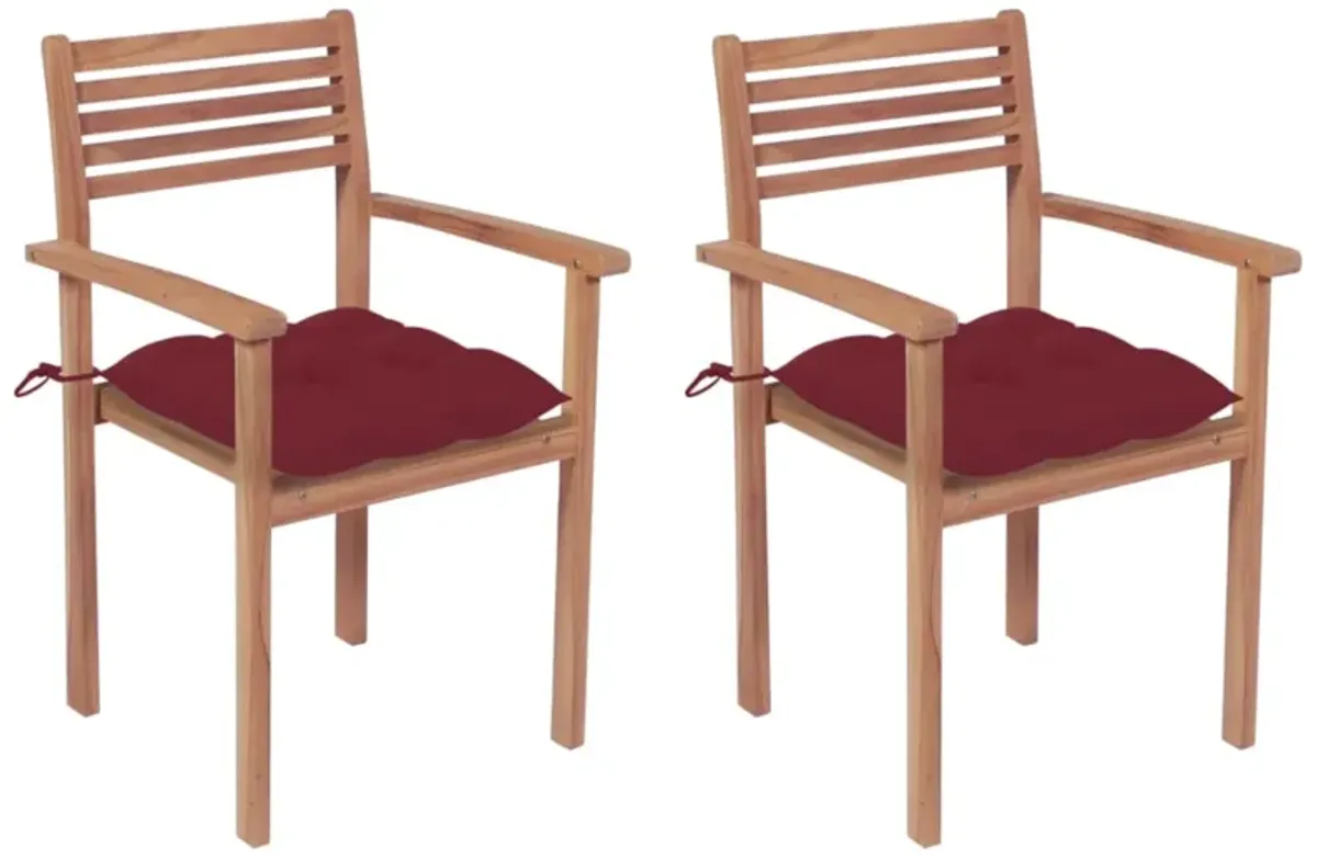 vidaXL Garden Chairs 2 pcs with Wine Red Cushions Solid Teak Wood