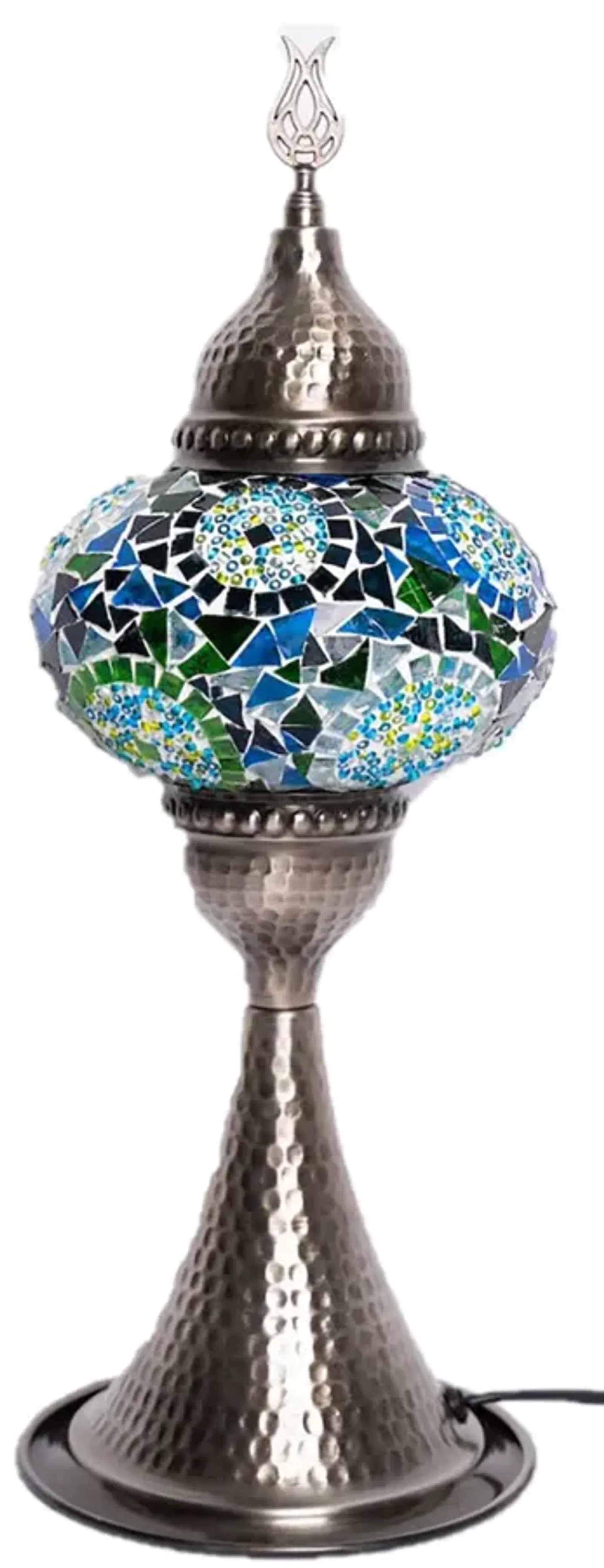 16 in. Handmade Elite Turquoise Separated Circles Mosaic Glass Table Lamp with Brass Color Metal Base