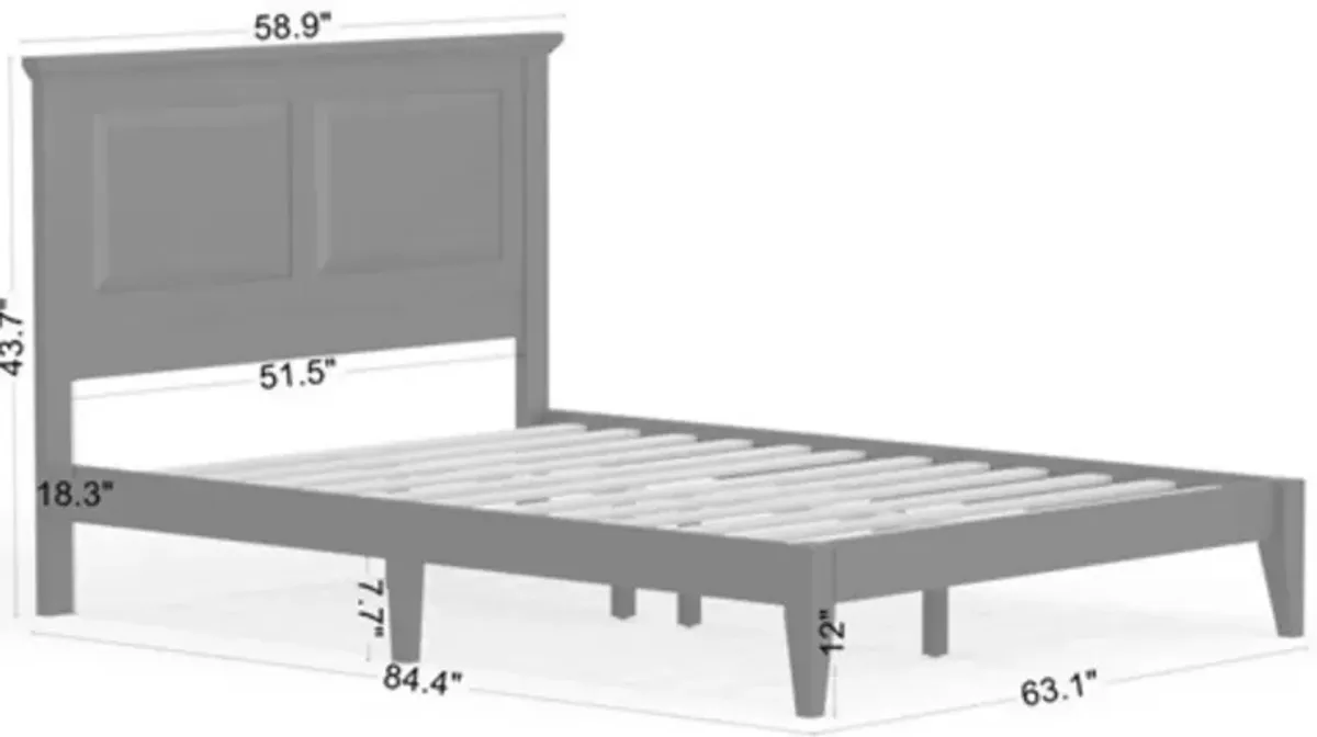 Queen Traditional Solid Oak Wooden Platform Bed Frame with Headboard in Grey