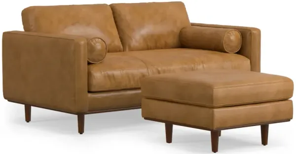 Morrison Mid-Century Modern 72 inch Wide Sofa with Ottoman Set in Sienna Genuine Leather