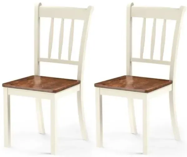 Hivvago Set of 2 Solid Wood White Mission Style Armless Dining Chair with Brown Seat
