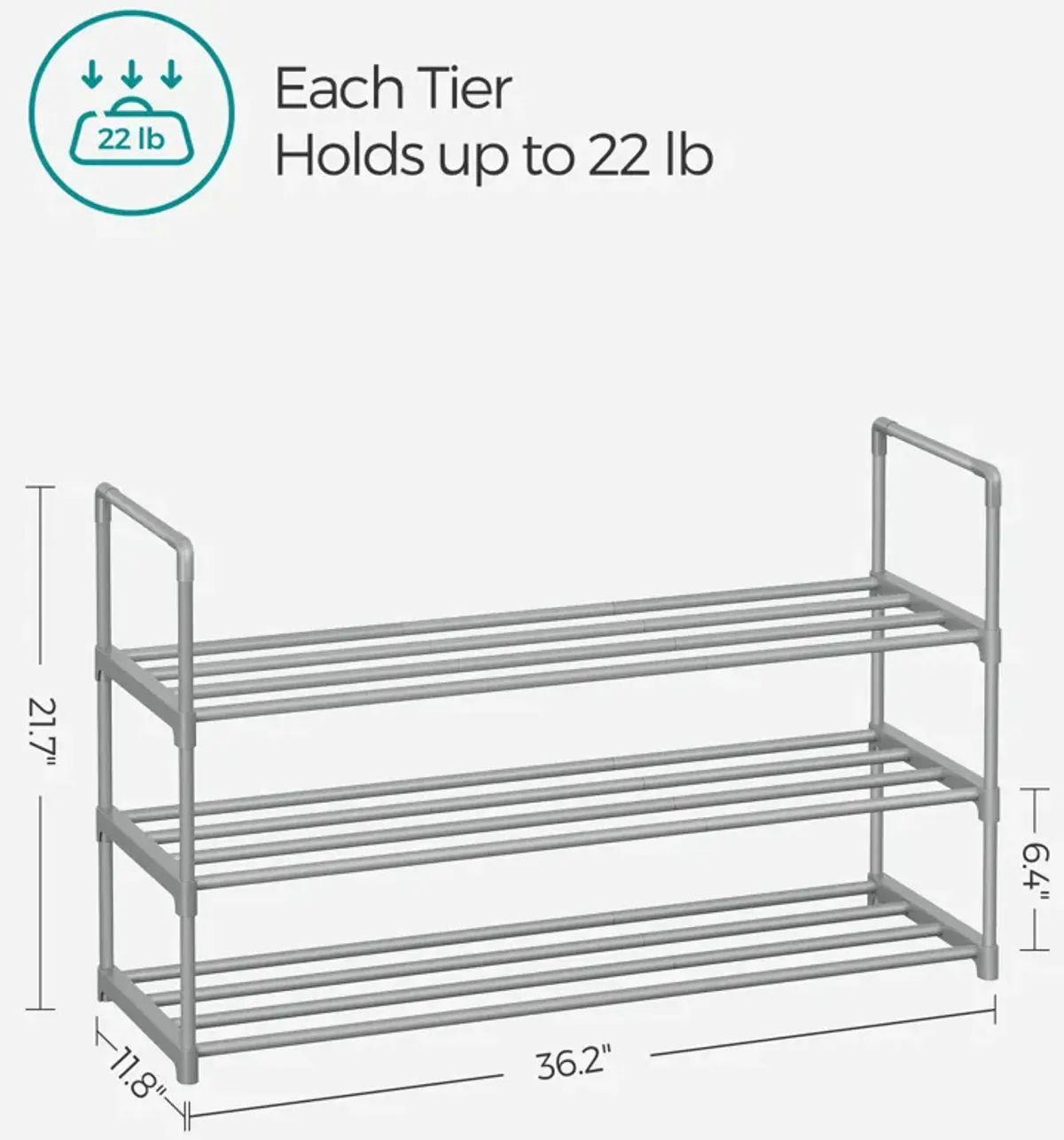 2-Tier Metal Shoe Rack - Storage Shelf Organizer for Entryway