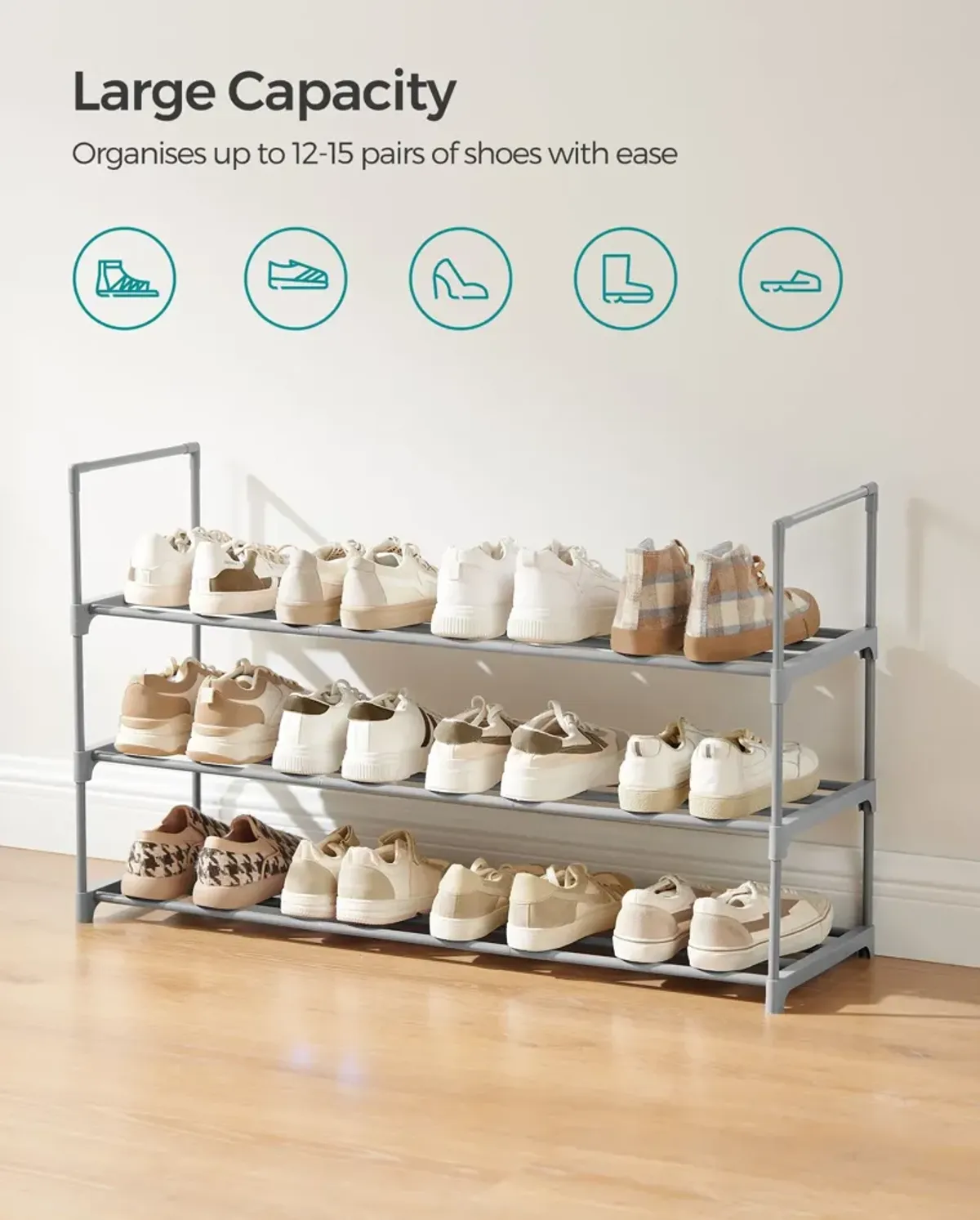 2-Tier Metal Shoe Rack - Storage Shelf Organizer for Entryway