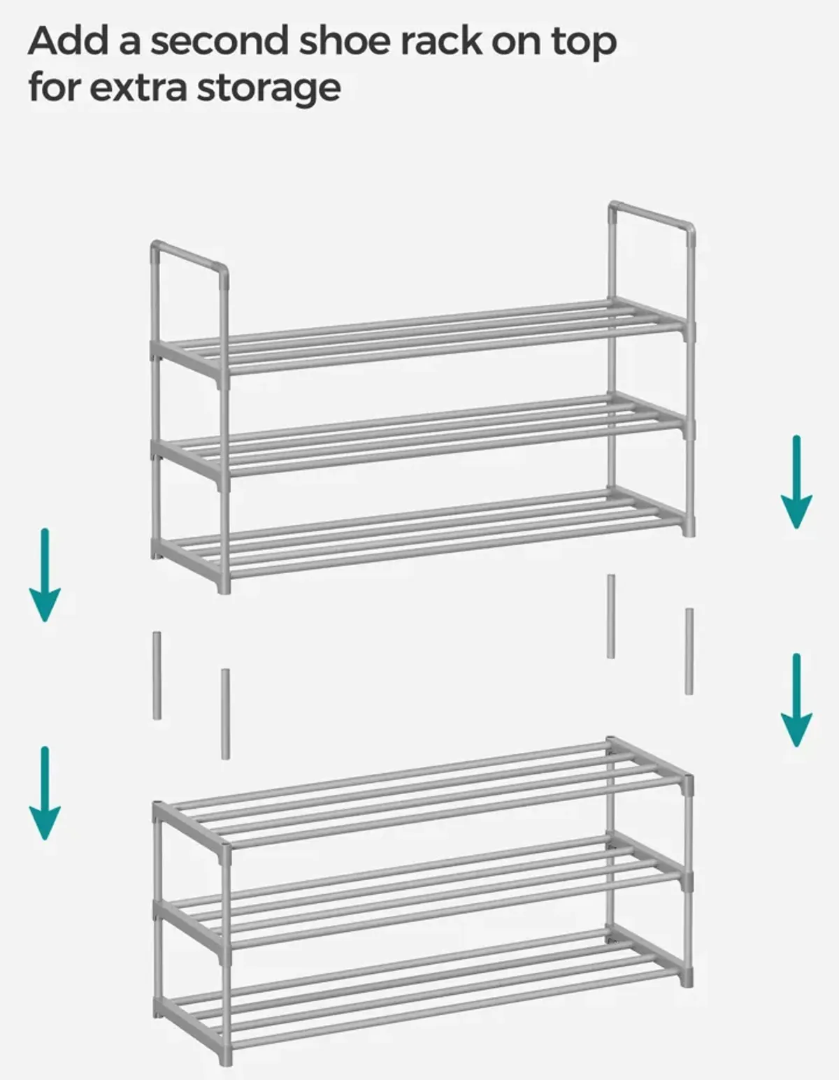 2-Tier Metal Shoe Rack - Storage Shelf Organizer for Entryway