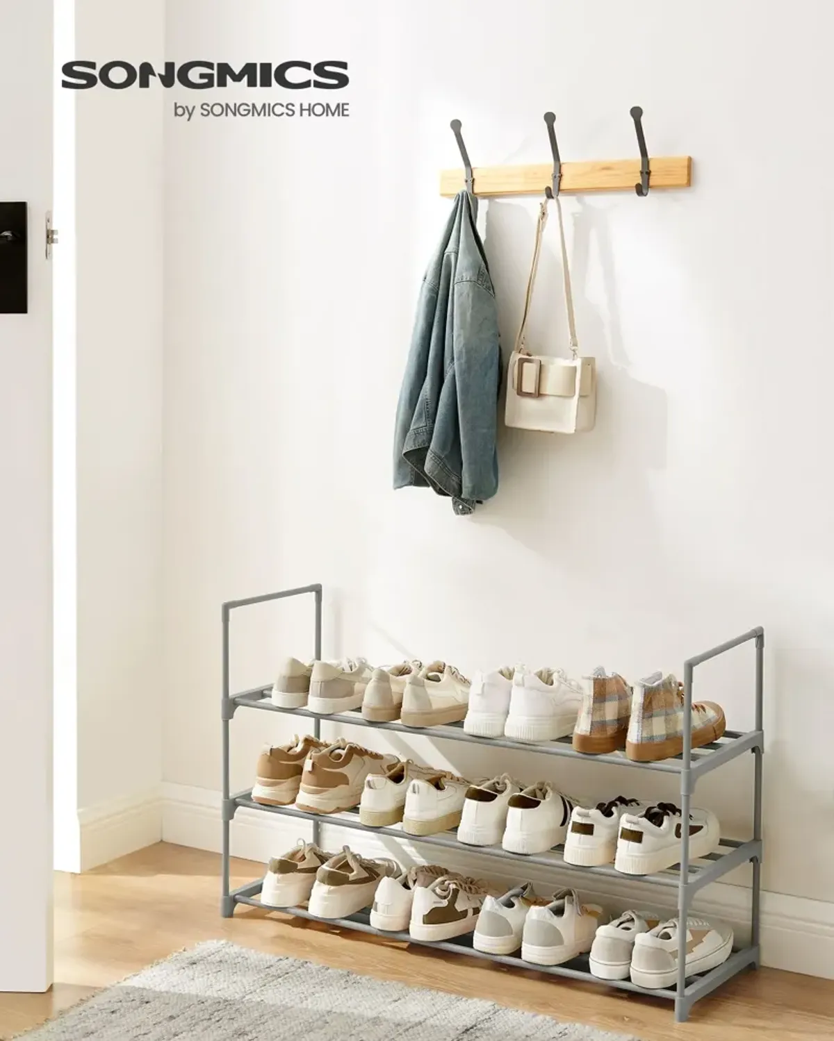 2-Tier Metal Shoe Rack - Storage Shelf Organizer for Entryway