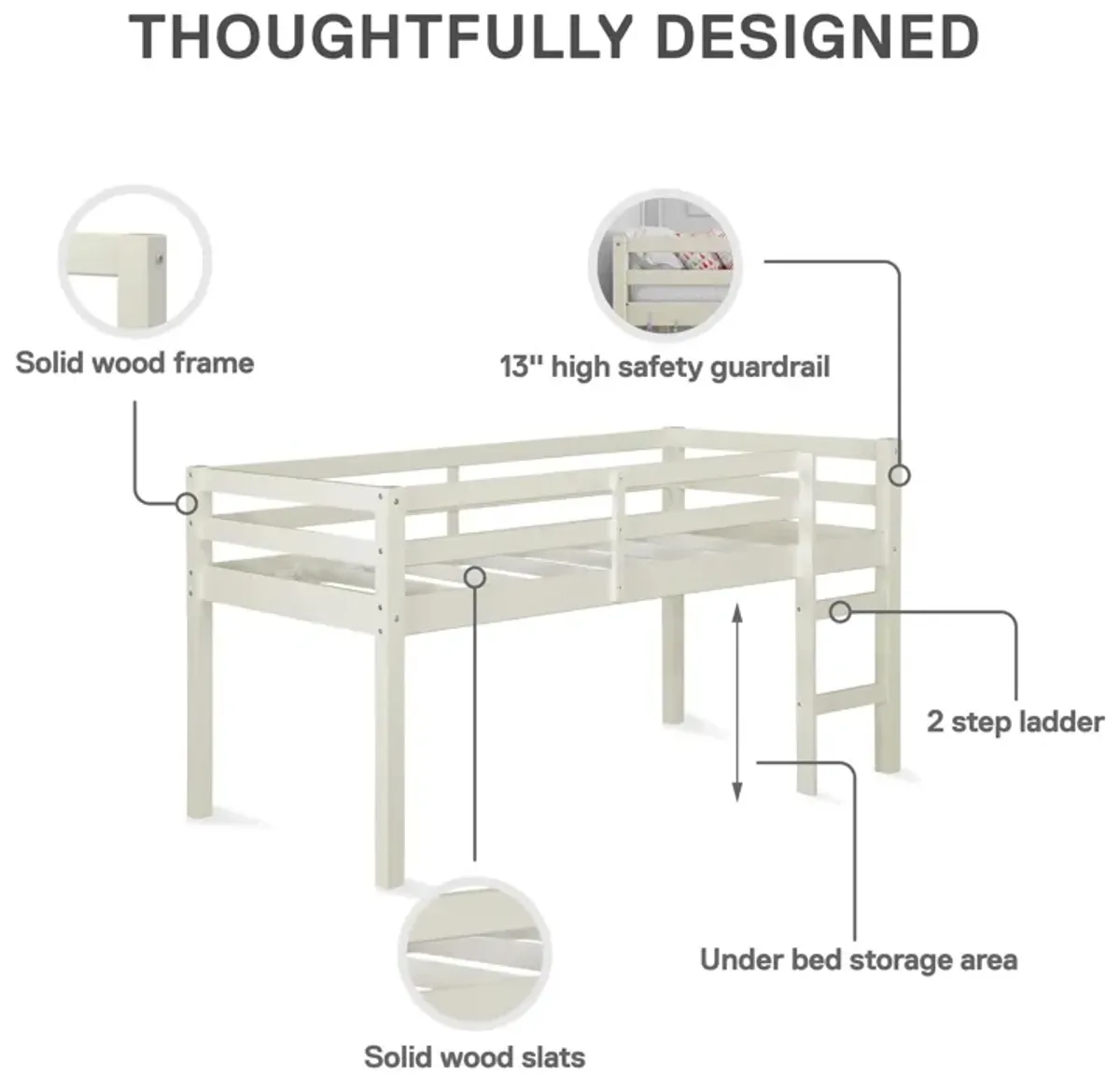 DHP Milton Junior Twin Size Wooden Loft Bed for Kids