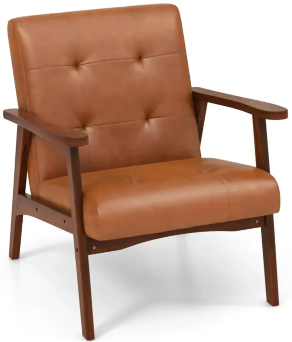 Hivvago Mid Century Modern Accent Chair with Solid Rubber Wood Frame and Leather Cover