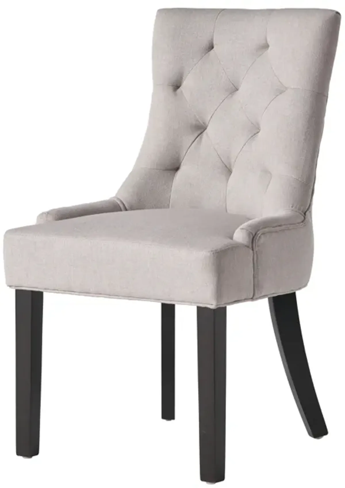 Chen Dining Chair Set of 2, Light Gray Fabric, Tufted Back, Wood Frame - Benzara