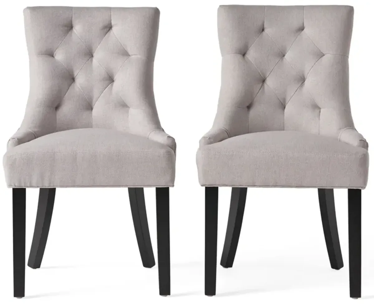 Chen Dining Chair Set of 2, Light Gray Fabric, Tufted Back, Wood Frame - Benzara