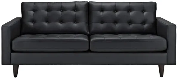 Empress Tufted Leather Sofa - Luxurious Design, Regal Armrests, Sturdy Wooden Legs, Bonded Leather Upholstery - Black