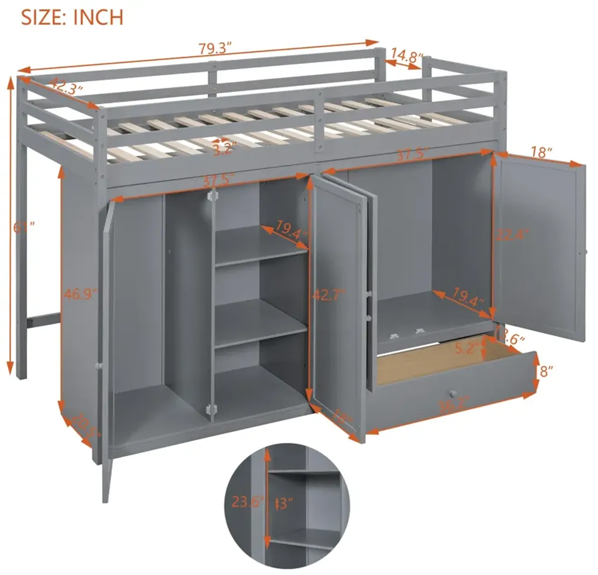 Merax Loft Bed with Two Wardrobes