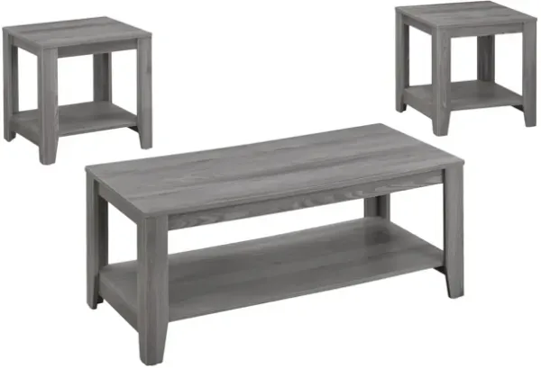 Monarch Specialties I 7991P Table Set, 3pcs Set, Coffee, End, Side, Accent, Living Room, Laminate, Grey, Transitional