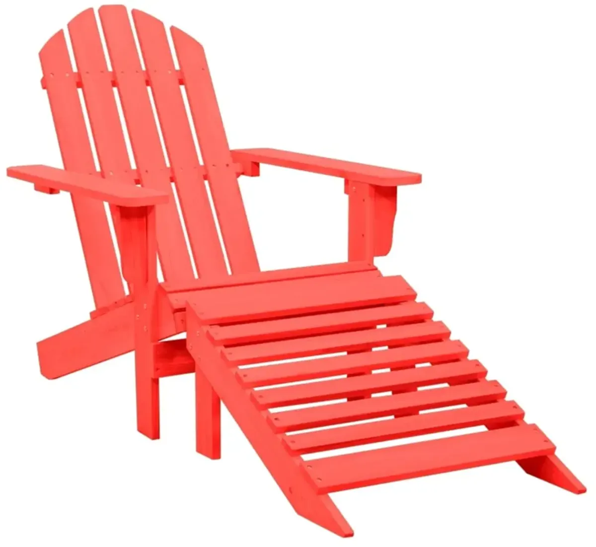 vidaXL Solid Fir Wood Adirondack Patio Chair with Detachable Ottoman, Red - Classy, Comfortable Outdoor Seating