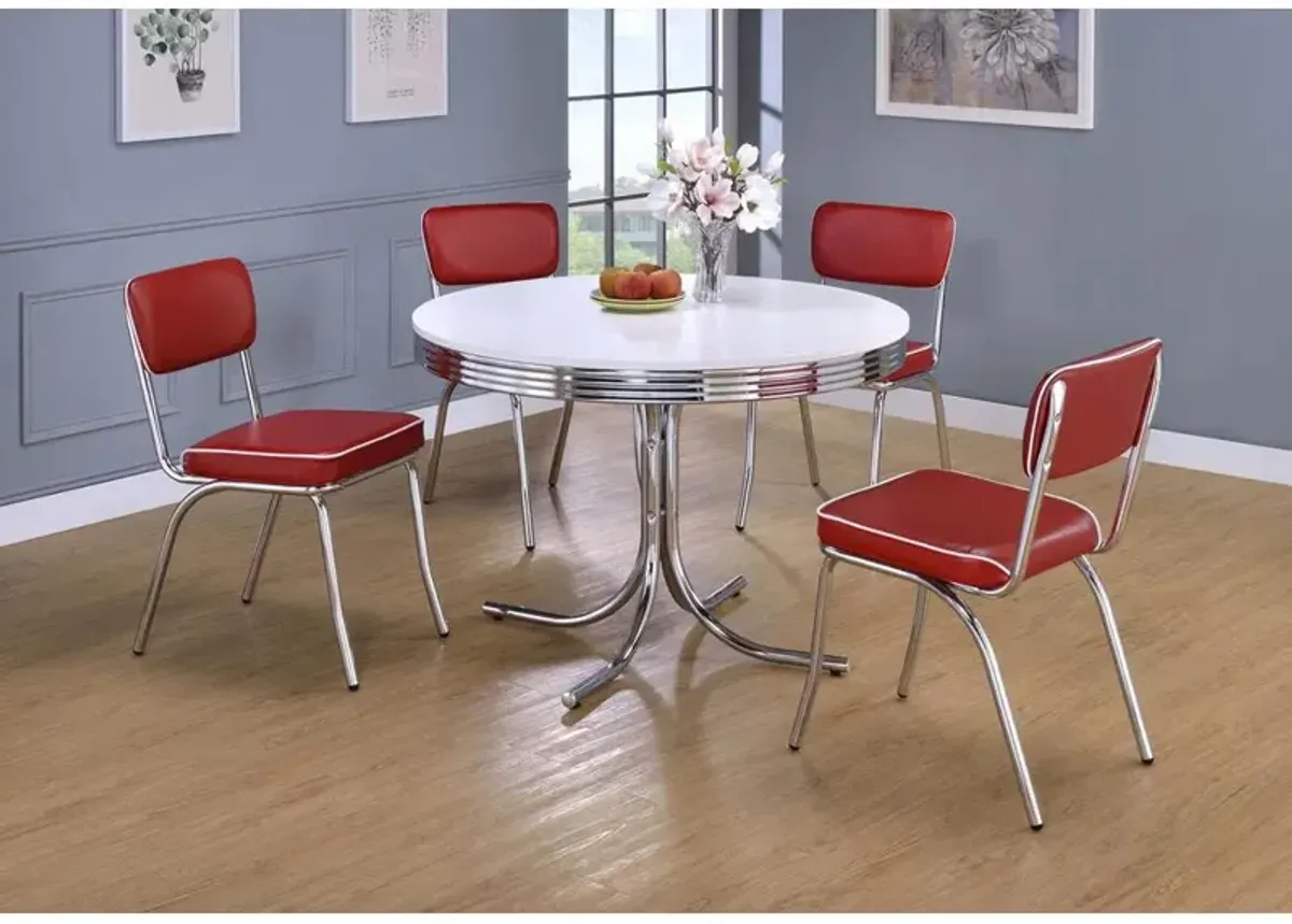 Coaster Retro 5-piece Round Dining Set Glossy White and Red