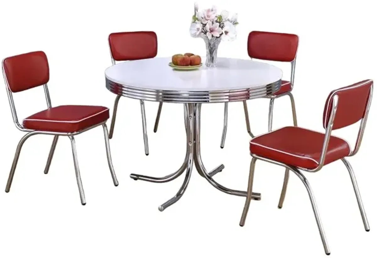 Coaster Retro 5-piece Round Dining Set Glossy White and Red