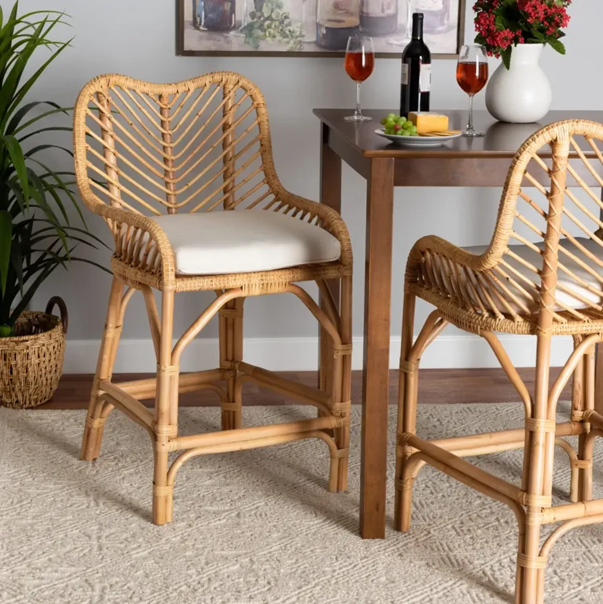 Bali & Pari Arween Modern Bohemian Natural Brown Rattan Counter Stool