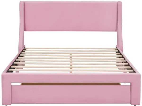 Queen Size Storage Bed Velvet Upholstered Platform Bed with a Big Drawer