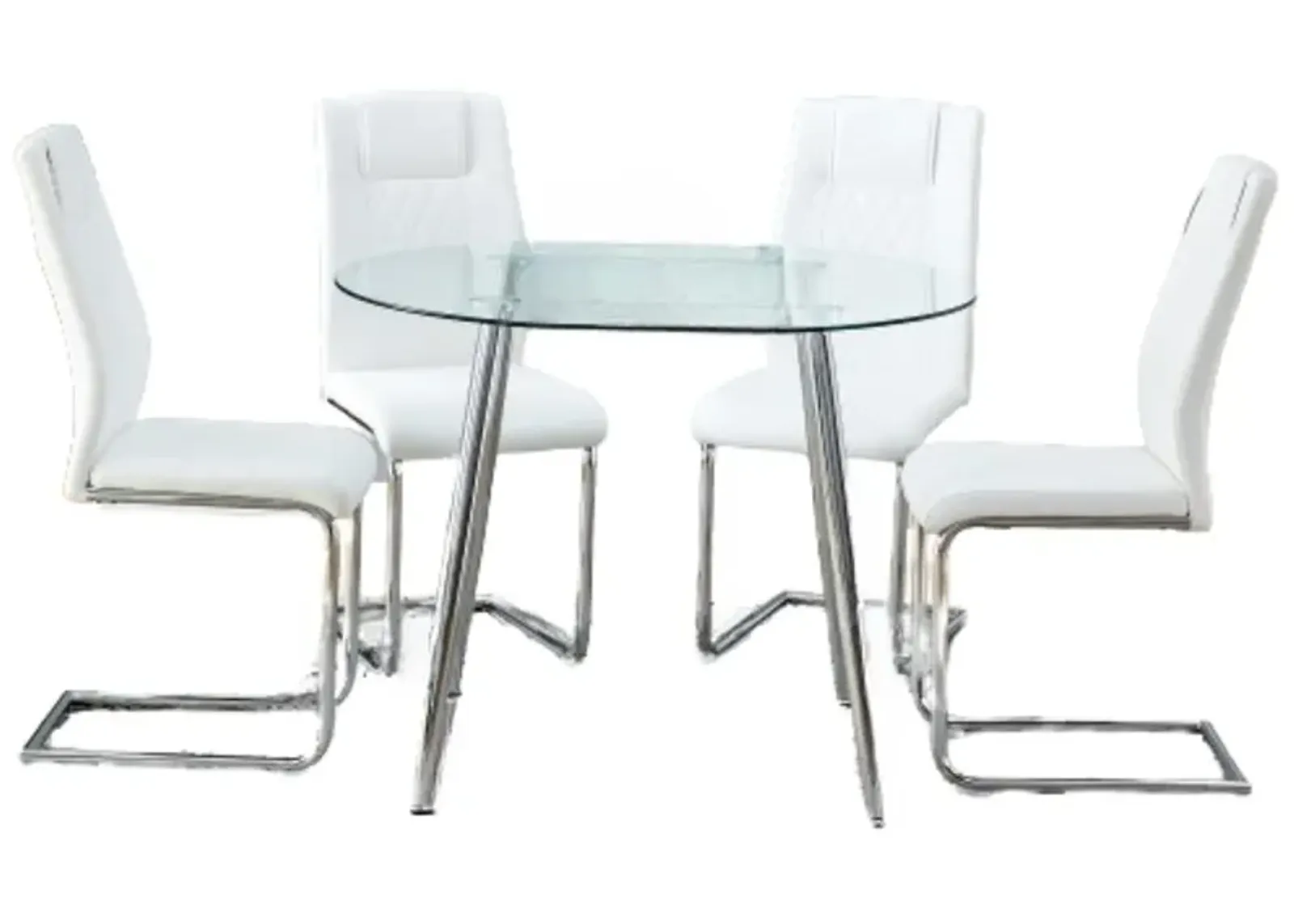 Hivvago 4seater Tempered Glass Transparent Round Dining Table and Metal Chair Set