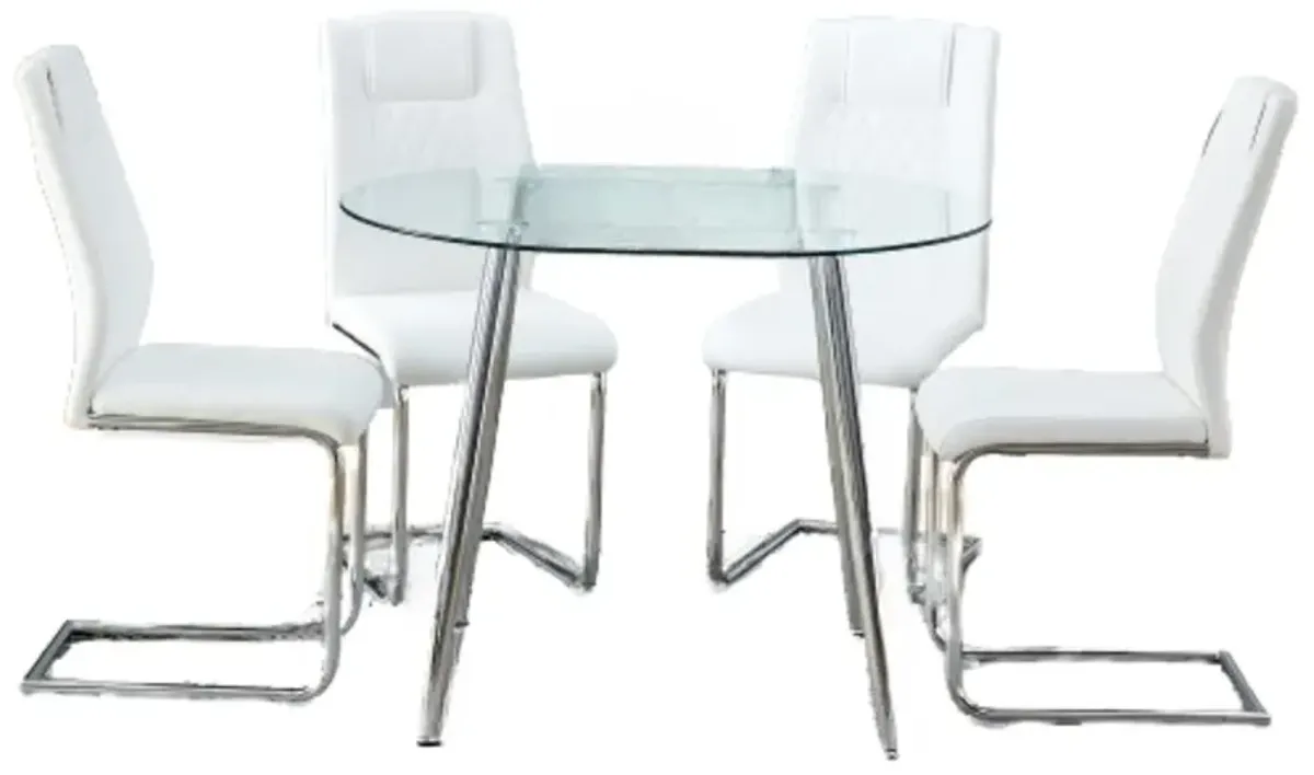 Hivvago 4seater Tempered Glass Transparent Round Dining Table and Metal Chair Set