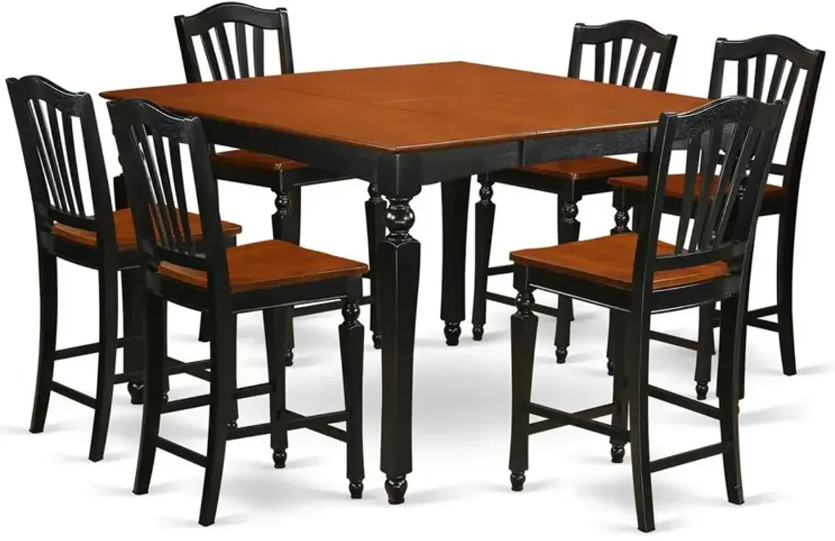 7 Pc counter height Table set-Square gathering Table and 6 Stools