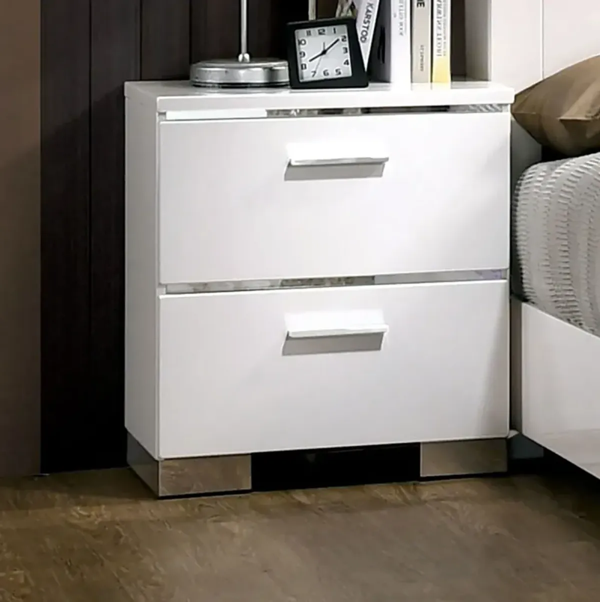 High Gloss White Nightstand with USB Charger