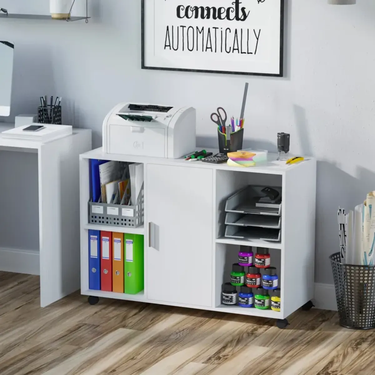 White Office Assistant: Multipurpose File Cabinet/Printer Stand