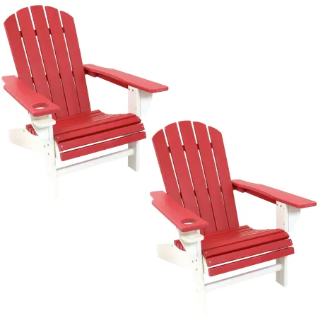 Sunnydaze Set of 2 Adirondack Chairs with Drink Holder