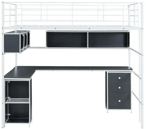 Merax Metal Loft Bed with Bookcase and Desk